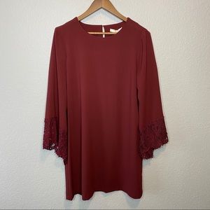 WAYF | Maroon Dress with Lace Bell Sleeves‎